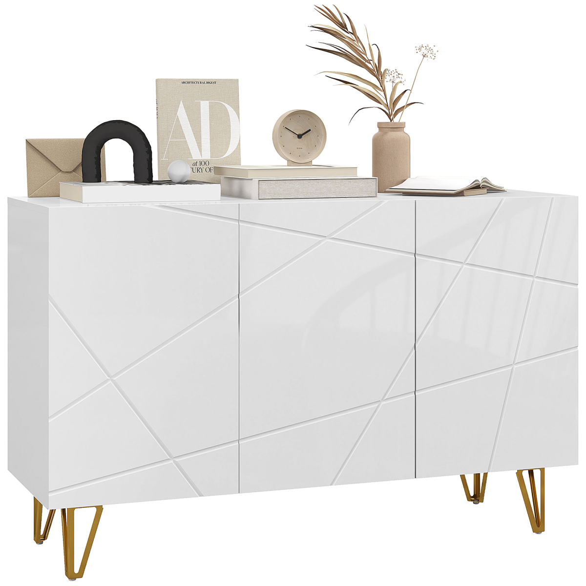 High gloss storage cabinet with gold legs