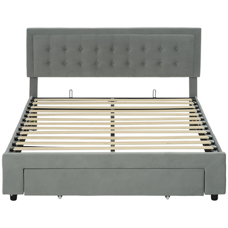 Double storage bed with velvet headboard