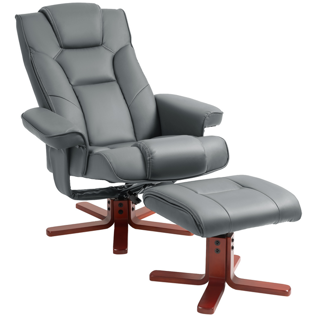 Faux leather reclining armchair with footstool