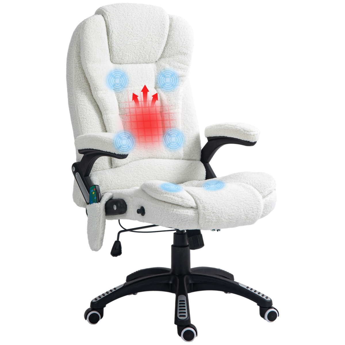 White boucle heated massage office chair