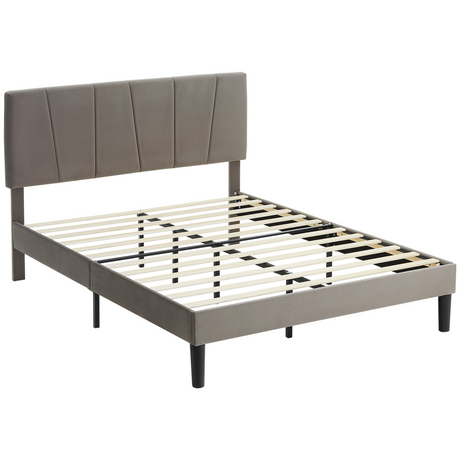 Double bed with adjustable velvet headboard