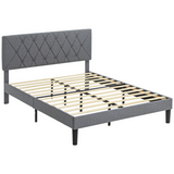 Double bed with adjustable linen headboard