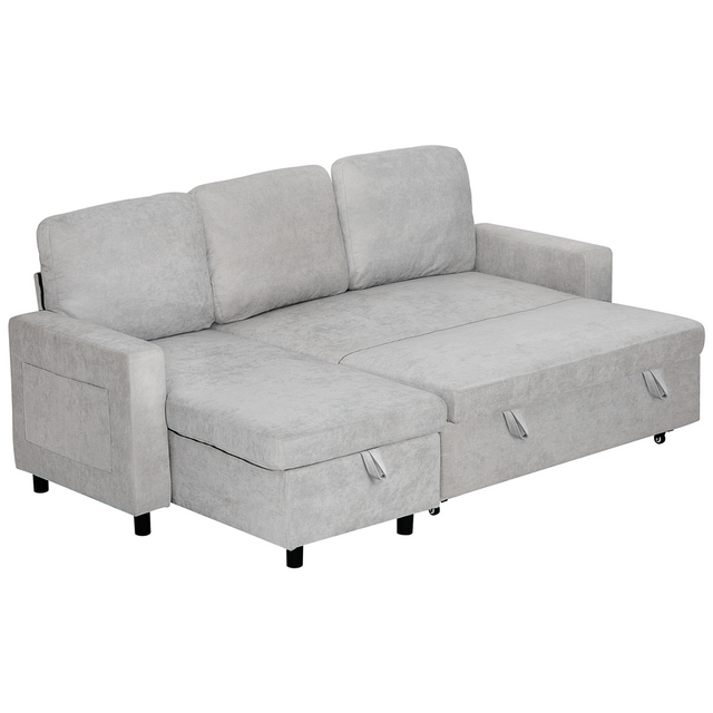 Charcoal L-shaped corner sofa bed with storage chaise