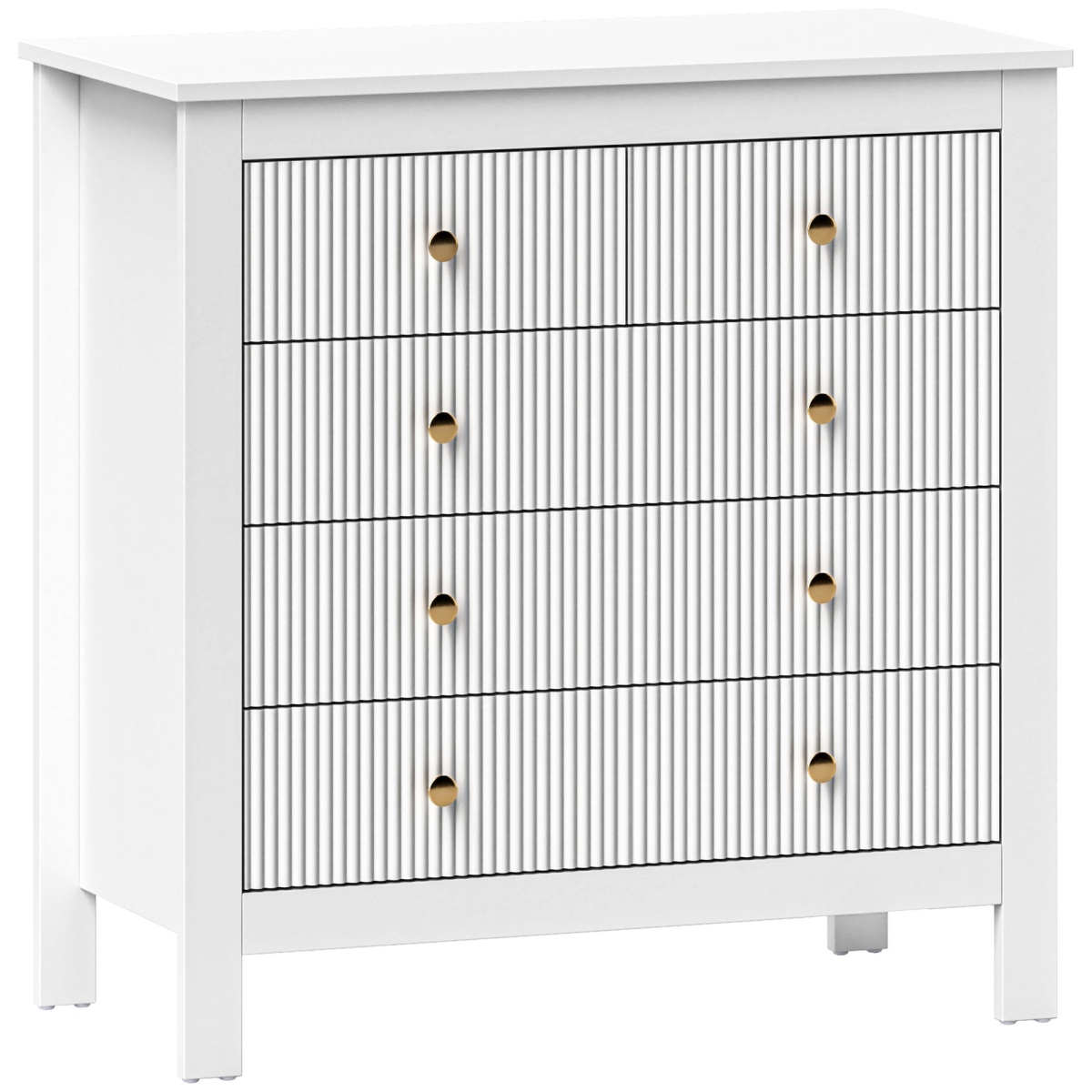 Fluted 5-drawer chest with gold handles