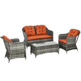 Outsunny 4-piece rattan sofa set with glass table, light grey