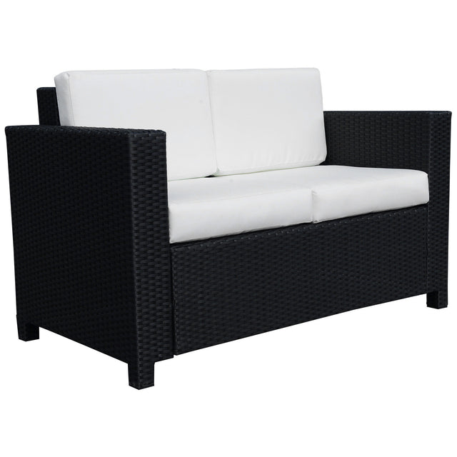 Outsunny 2-seater rattan garden sofa in navy blue