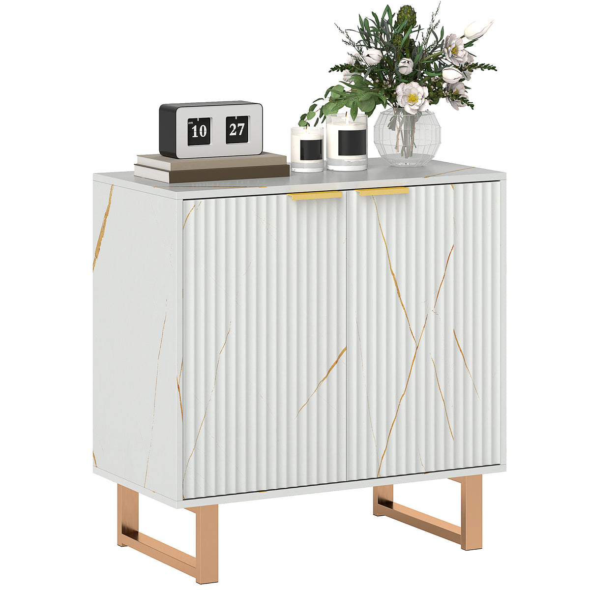 Black storage unit with gold accents