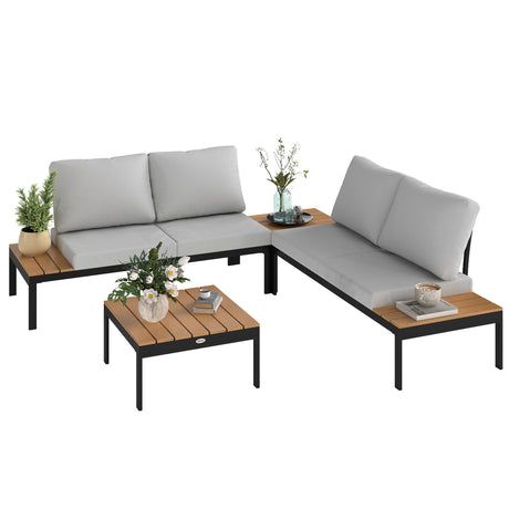 Outsunny corner sofa set with loveseat backrests removed as benches