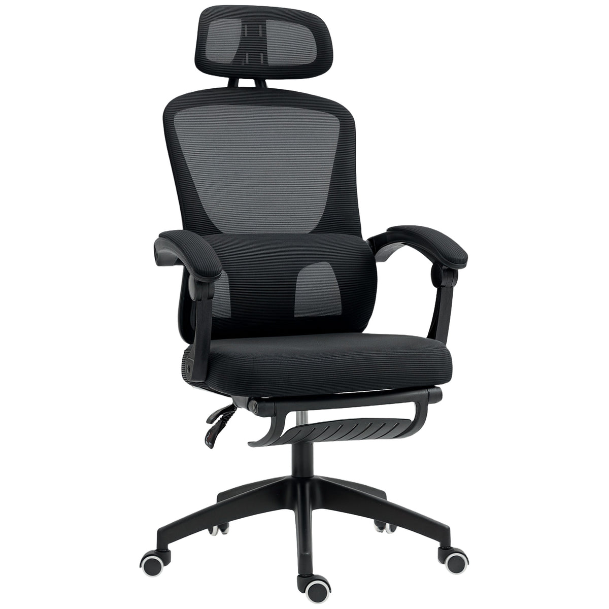 Black ergonomic mesh office chair with adjustable headrest