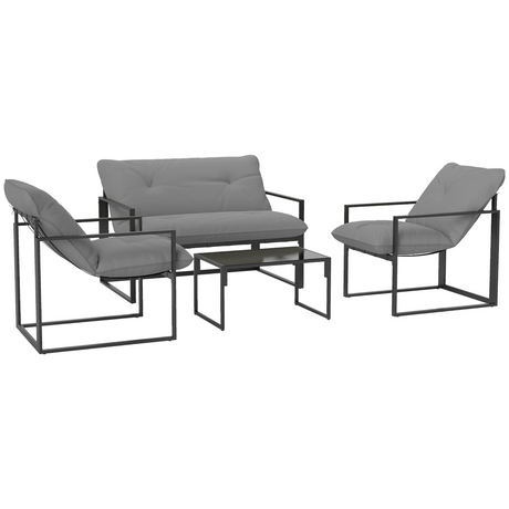 Outsunny 4-piece garden sofa set with 2 armchairs, loveseat and glass-top coffee table