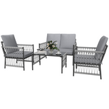 Outsunny 4-seater rattan garden sofa set with glass-top coffee table