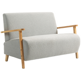 Cream sherpa loveseat sofa with wood arms