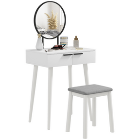 Dressing table set with mirror and stool