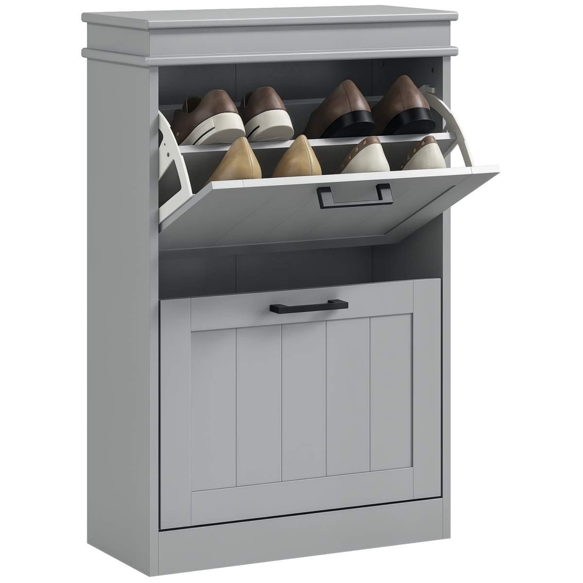Slim grey shoe cabinet