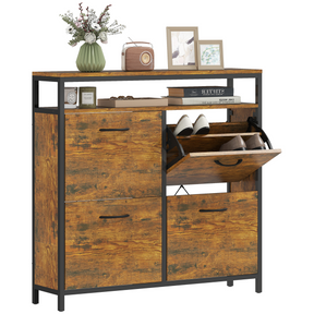 Cement grey 4 flip drawer shoe cabinet