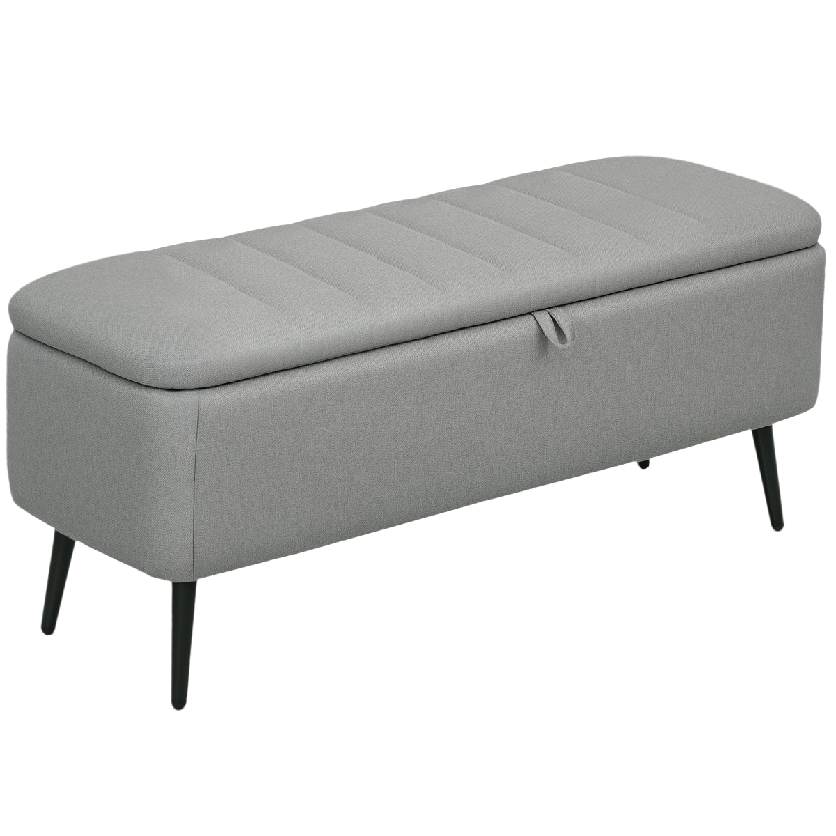 Blue linen storage ottoman bench