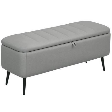 Blue linen storage ottoman bench