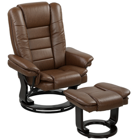Brown PU swivel recliner and footrest