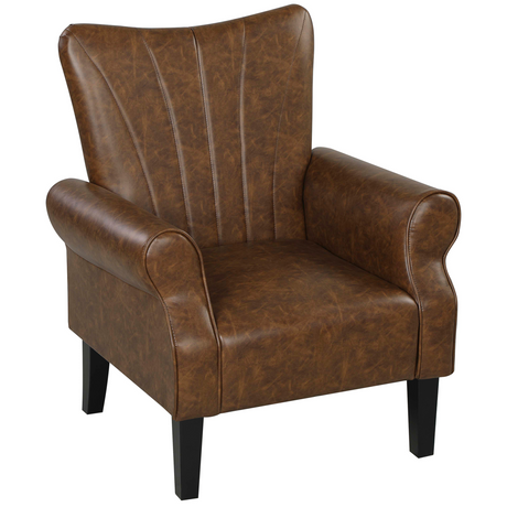 Brown PU leather accent armchair
