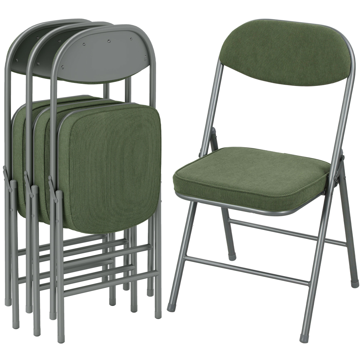 Set of 4 blue cushioned folding chairs
