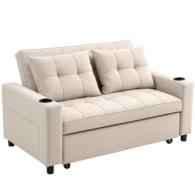 Beige 2-seater pull-out sofa bed