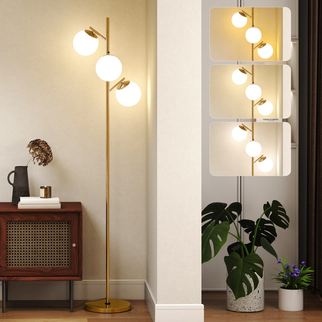 Modern tree floor lamp with glass globes