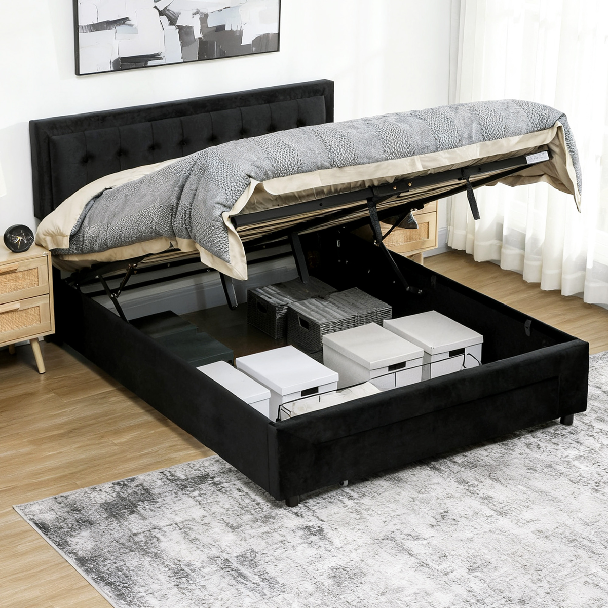 King size storage bed with headboard