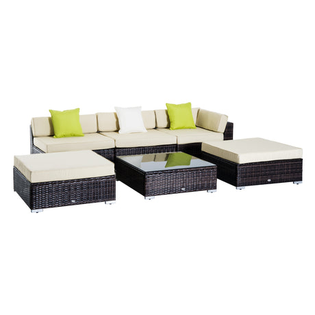 Outsunny 6-piece rattan sofa and coffee table sectional set