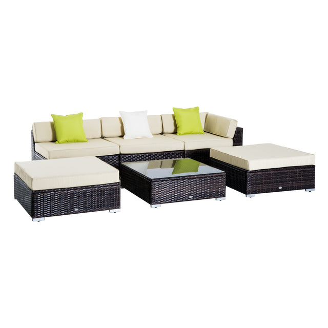 Outsunny 6-piece rattan sofa and coffee table sectional set