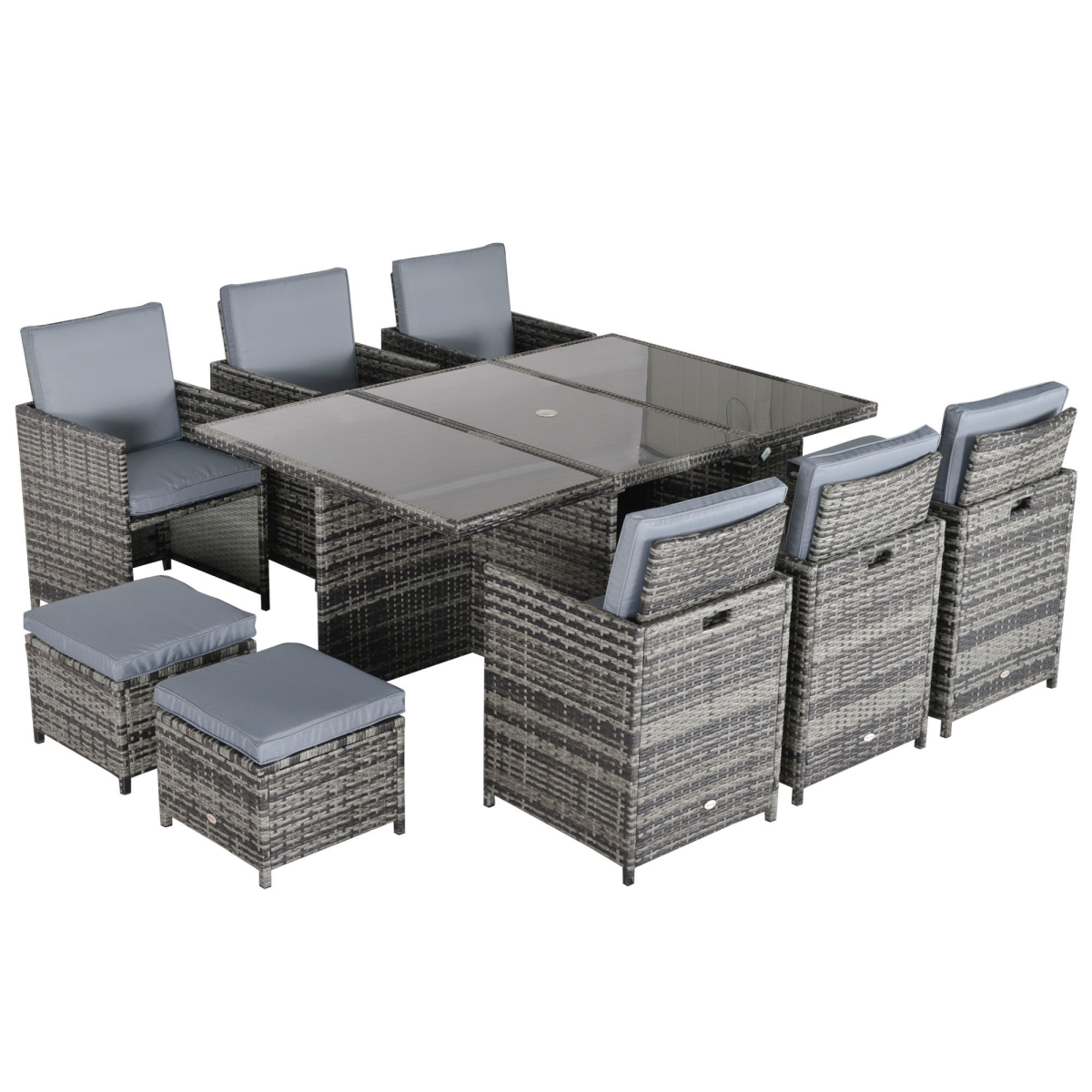 Outsunny Rattan Dining Set glass top table detail