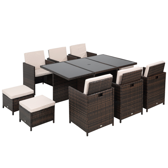 Outsunny 11 Piece Rattan Garden Dining Set - front view