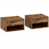 HOMCOM Set of 2 Floating Bedside Tables with Drawer and Open Shelf – Wall-Mounted Nightstands, Rustic Brown