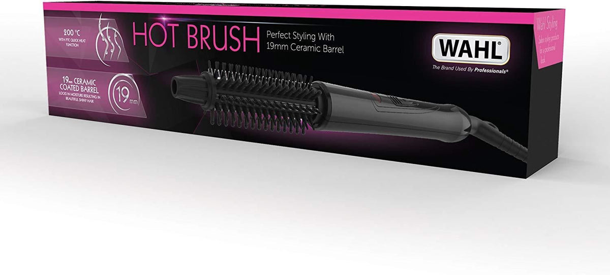 Wahl 19mm Ceramic Hot Brush with 200°C Quick Heat – Create Full Curls and Waves for All Hair Styles