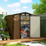 Outsunny 6.2 x 4.3ft Galvanised Steel Garden Shed with Vents & Sloped Roof – Outdoor Tool Storage, Oak