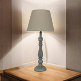 AcaciaHome Tall Washed Wood Table Lamp with Taupe Linen Shade – Shabby Chic & Farmhouse Lighting