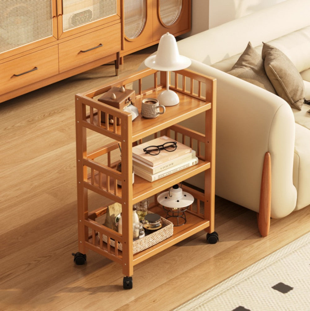 Small 3-Tier Bedside Table with Open Storage Shelves and Hollow Carved Design – Slim Nightstand & Side Table