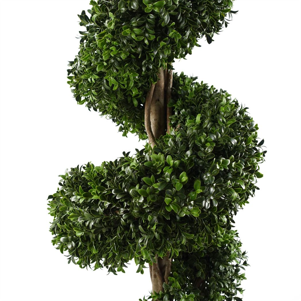 Leaf Design 120cm Artificial Spiral Buxus Tree, UV Resistant – Outdoor Topiary in Pot for Garden & Patio