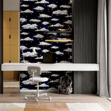 Arthouse Stars and Clouds Wallpaper with Gold Metallic Stars – Children's Nursery Design, Navy