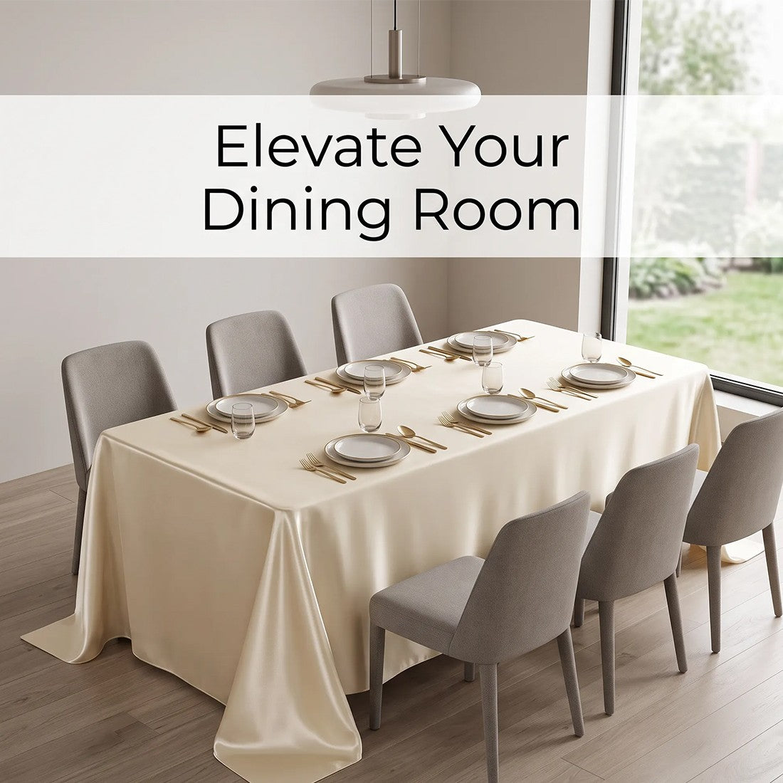 Rectangular Polyester Tablecloth with Bound Edge, 160 x 145 cm – Seamless Wedding and Party Cover, Beige