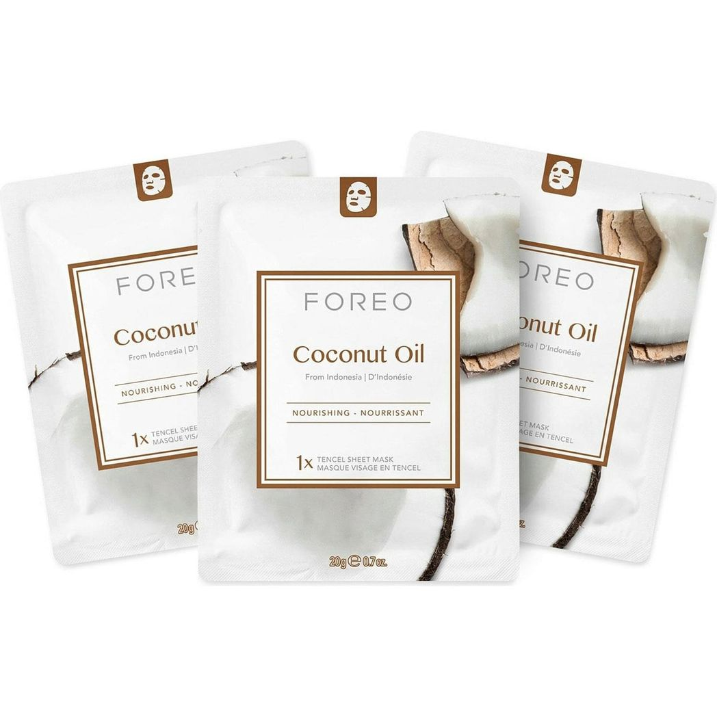 FOREO Farm To Face Coconut Oil Sheet Masks – Moisture-Boosting Hydrating Face Mask for Dry Skin, 3 Pack