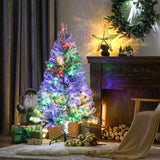 HOMCOM 4.5ft Artificial Flocked Christmas Tree with 150 LED Lights, Snow-Tipped Branches – Indoor Xmas Decor