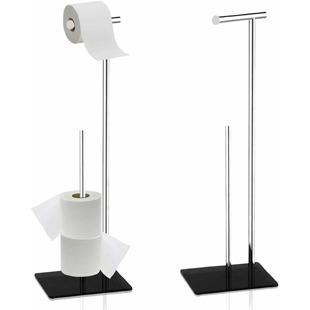 Free-Standing Toilet Roll Holder & Storer with Tempered Glass Base – Modern Stainless Steel Finish