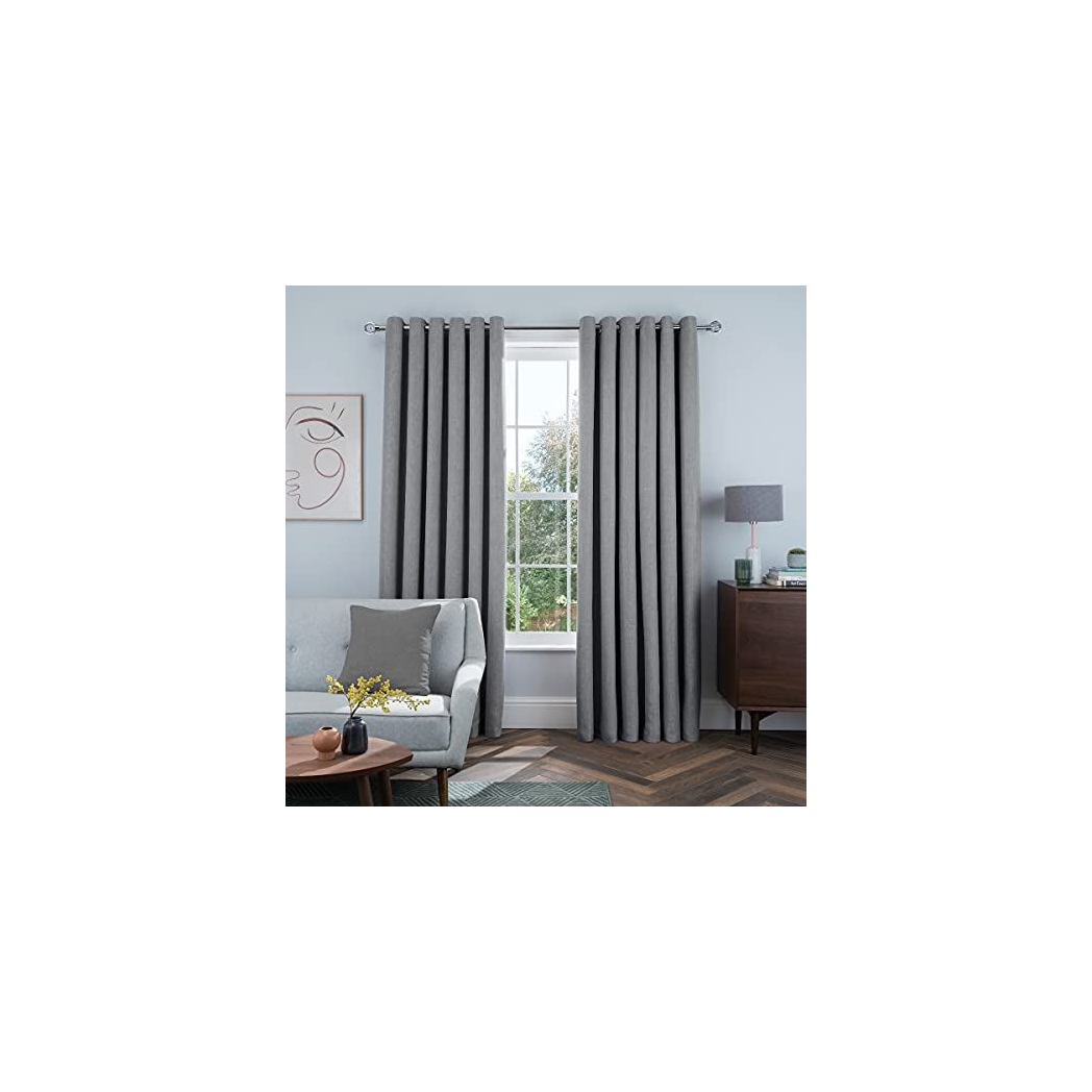 Sleepdown Linen Look Blackout Eyelet Curtains, Thermal Insulated Ready Made Pair – 46 x 54 Inch, Charcoal
