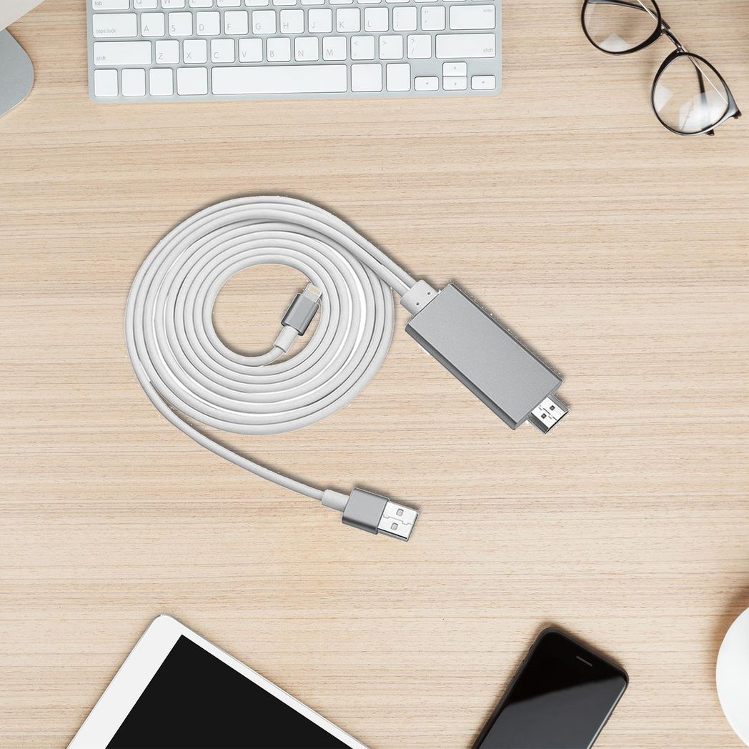 Aquarius Full HD HDMI Adapter Cable for 8-Pin Phone & Pad – 1080p TV Mirroring, Space Grey
