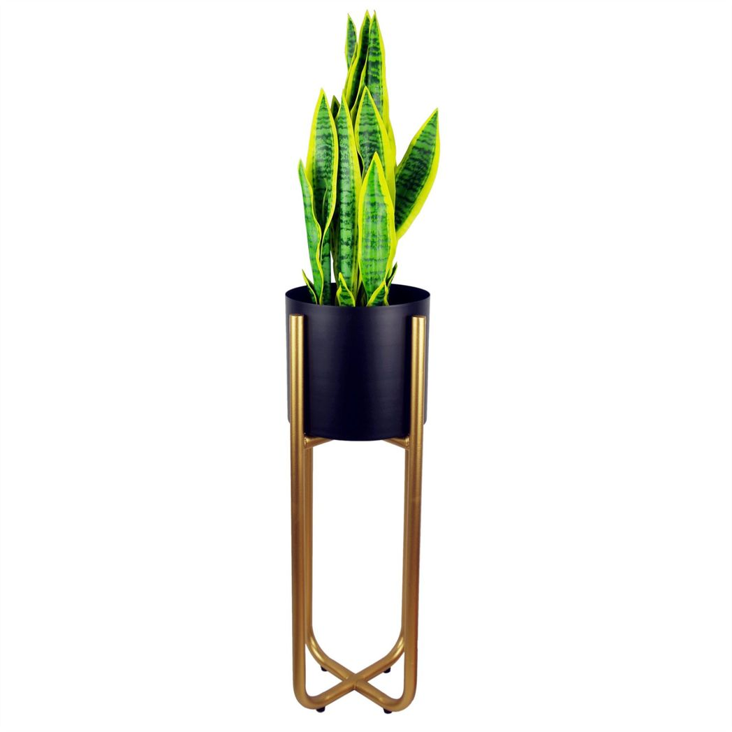 Tall Gold Plant Stand with Iridescent Rainbow Metal Planter – 62cm Indoor Stand, Adjustable Feet