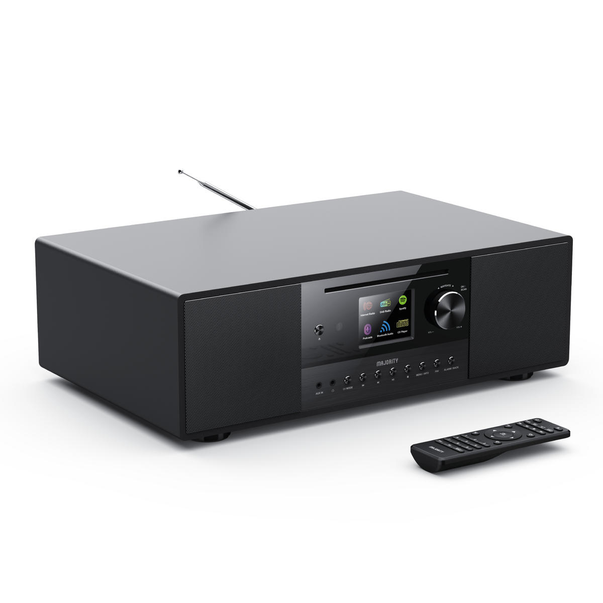 Majority Quadriga Music System with DAB+, Internet Radio, CD, Bluetooth & Spotify Connect – 120W, Black