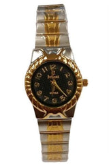 Swismax Ladies Bling Water-Resistant Watch – Black Dial, Two-Tone Metal Strap
