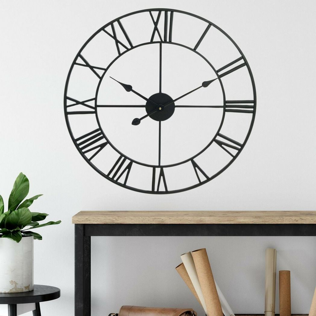 78cm Large Roman Numeral Metal Wall Clock – Oversized Open Design, Battery Operated