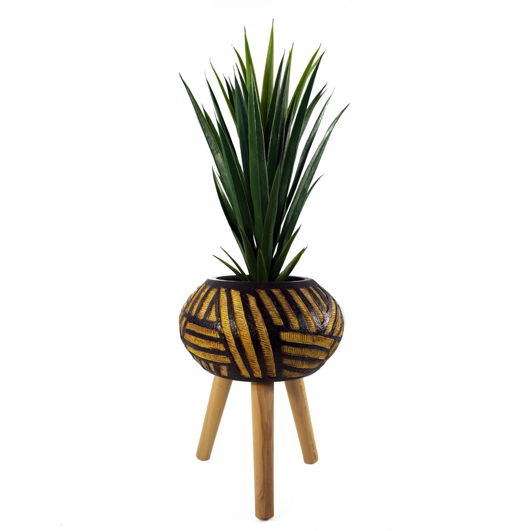 Bali Composite Oval Large Planter, 45cm x 34cm – Garden Plant Pot, Brown & Yellow