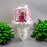 Ceramic Plug-In LED Night Light with Colourful Floral Design – Decorative Bedroom and Nursery Light, Pink Rose